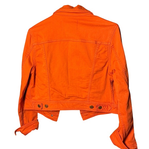 Pilcro and the Letterpress Orange Denim Trucker Jacket Cropped Stretch Medium - Picture 3 of 8